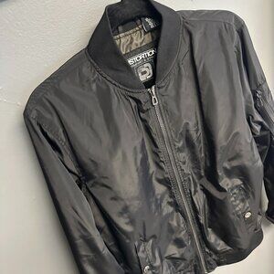 Distortion Womens Medium Black Bomber Jacket Casual Comfort Zip‎ Up Streetwear